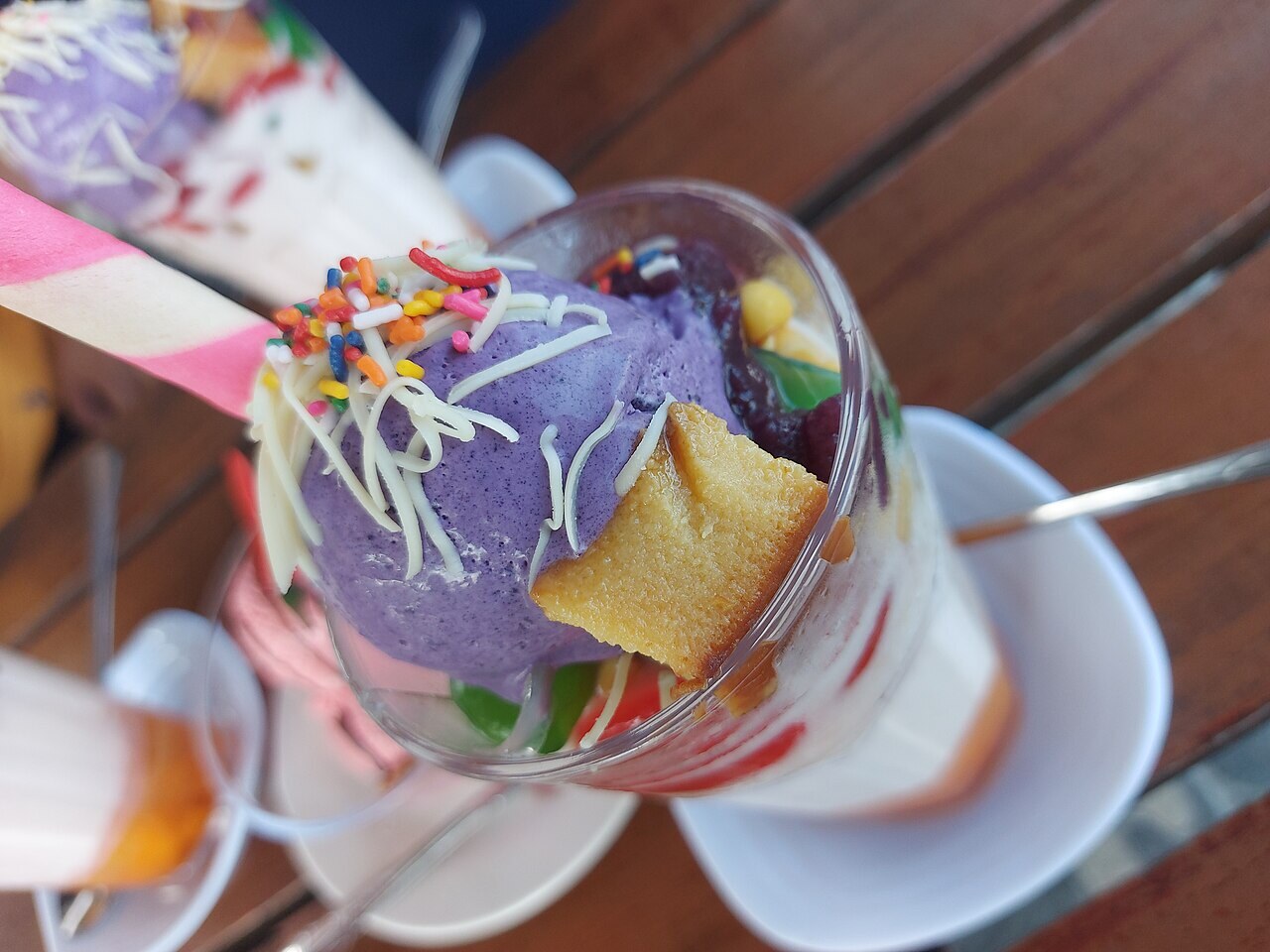 Halo-Halo: Filipino Shaved Ice Dessert - Tall glass of halo-halo.