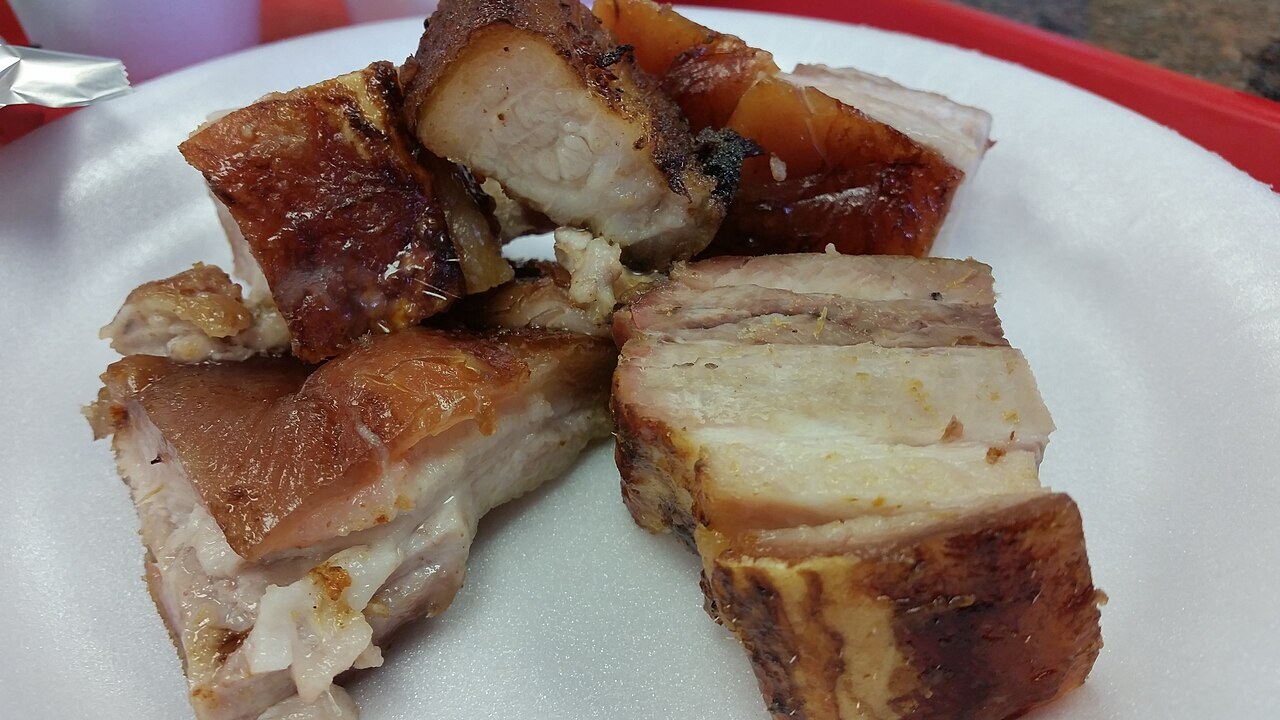 Lechon Kawali: Crispy Filipino Pork Belly - Sliced lechon kawali.