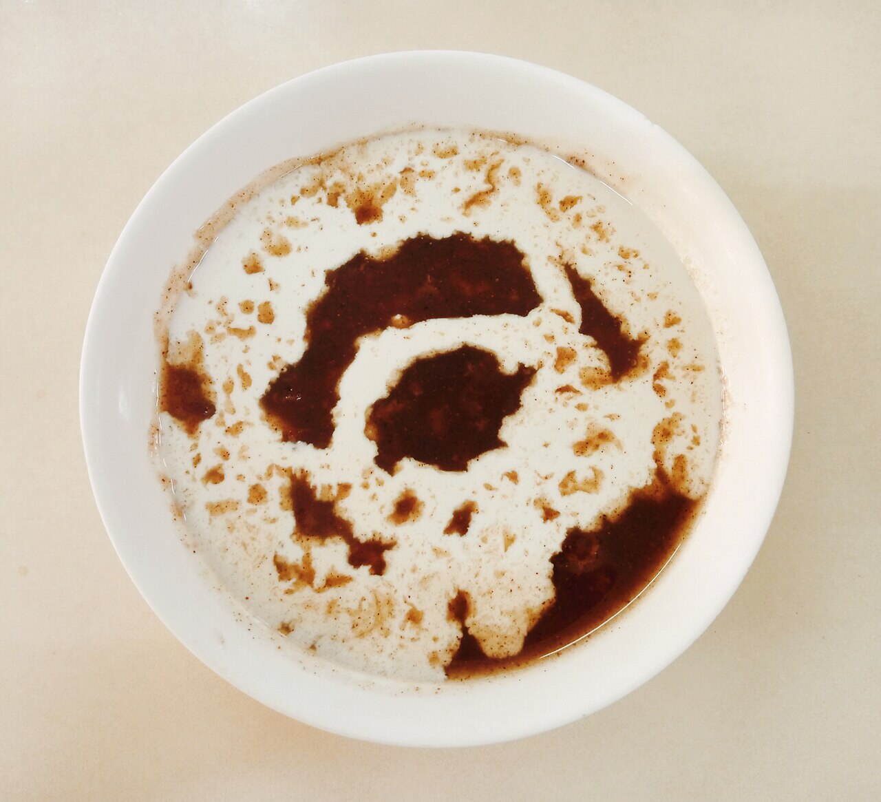 Champorado: Filipino Chocolate Rice Porridge - Champorado with milk.