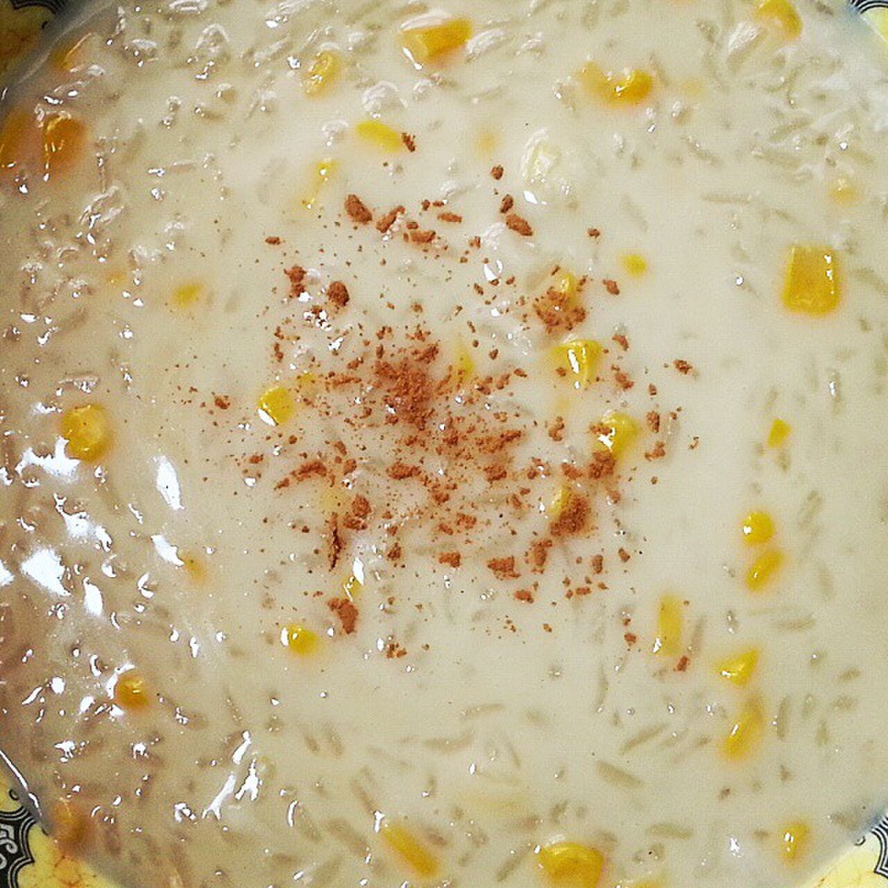 Ginataang Mais: Sweet Corn and Sticky Rice Porridge - Ginataang mais - sweet sticky rice porridge with corn in coconut milk.