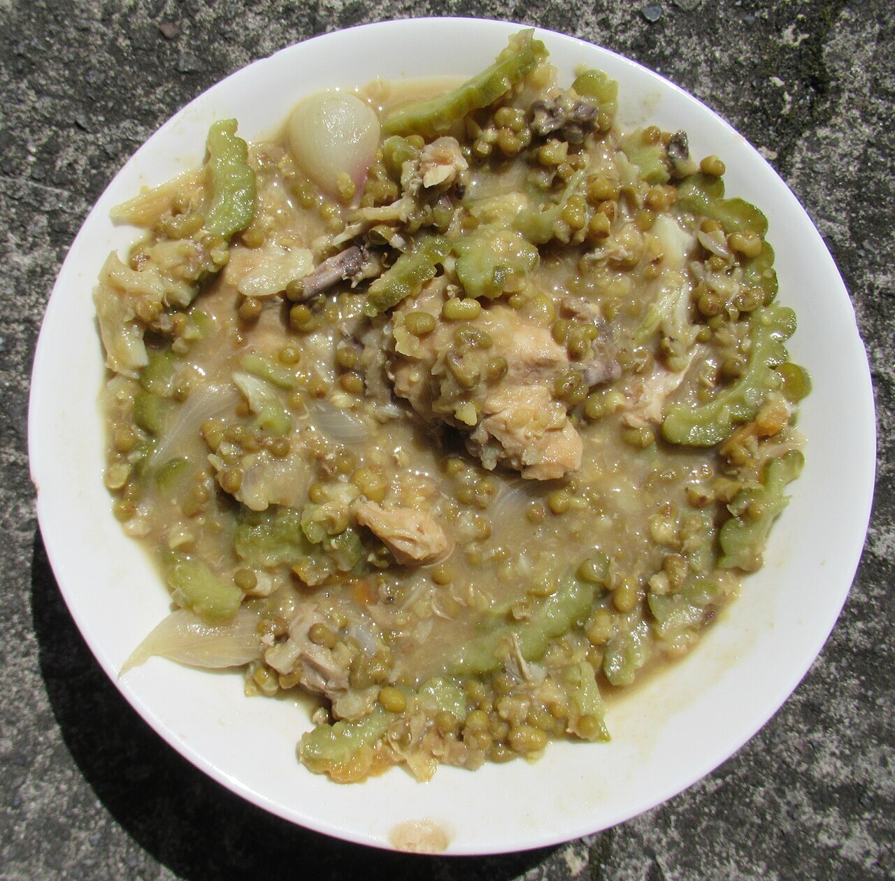 Ginisang Munggo with Tinapa: Filipino Mung Bean Stew - Ginisang munggo, ampalaya at manok.