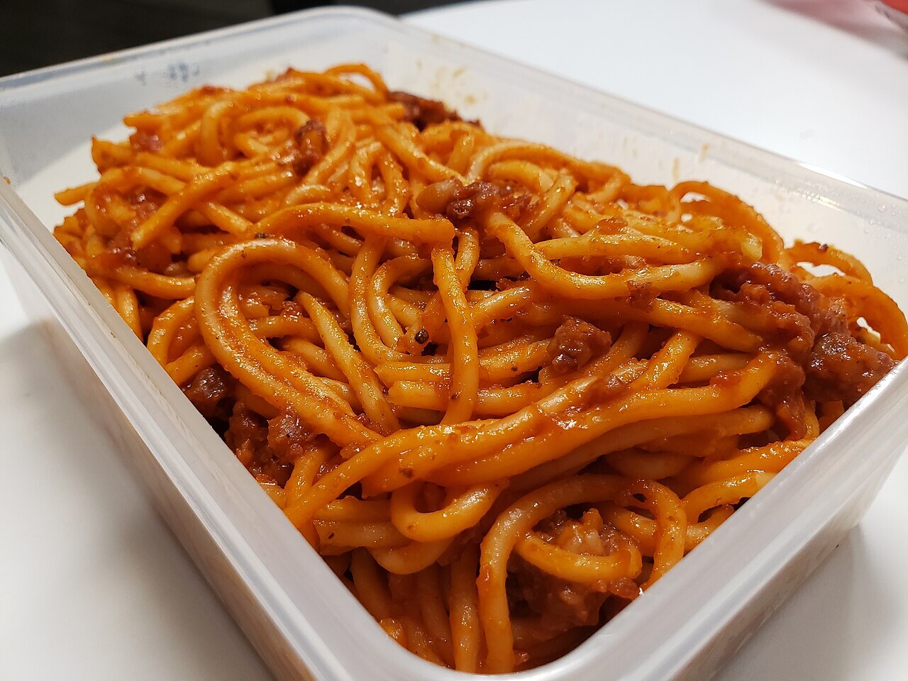 Filipino Spaghetti Party Tray - Filipino-American spaghetti.