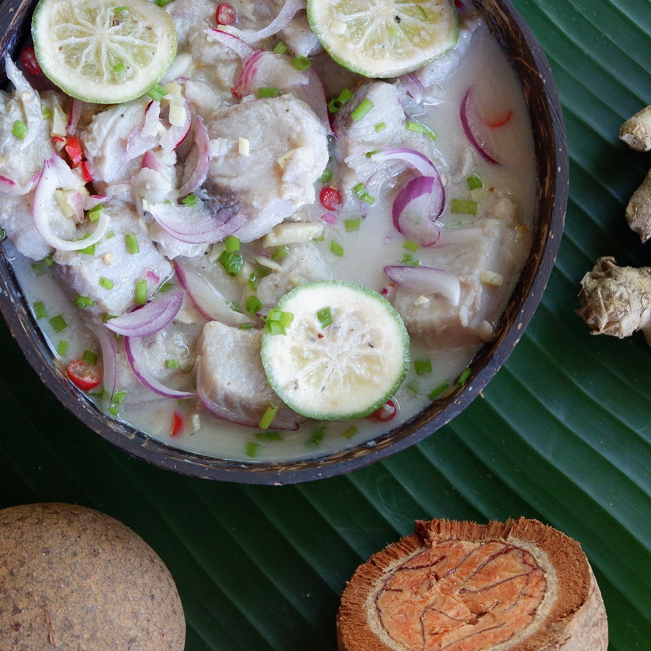Kinilaw na Tuna: Filipino Citrus-Vinegar Tuna - Kinilaw na tanigue with tabon-tabon and biasong, a native citrus. This version of kinilaw uses tabon-tabon (Atuna rac.