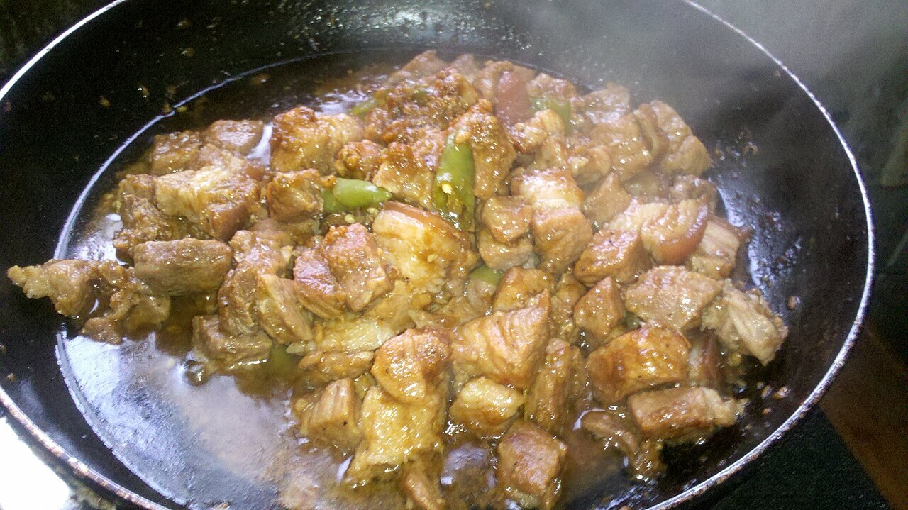 Pork Adobo: Classic Adobong Baboy - Pork Adobo: made with vinegar, soy sauce, peppers, garlic, onions, and black pepper. I wanted a more clear traditiona.