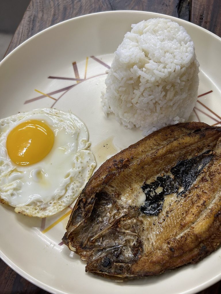 Daing na Bangus with Garlic Rice and Tomato Salad recipe