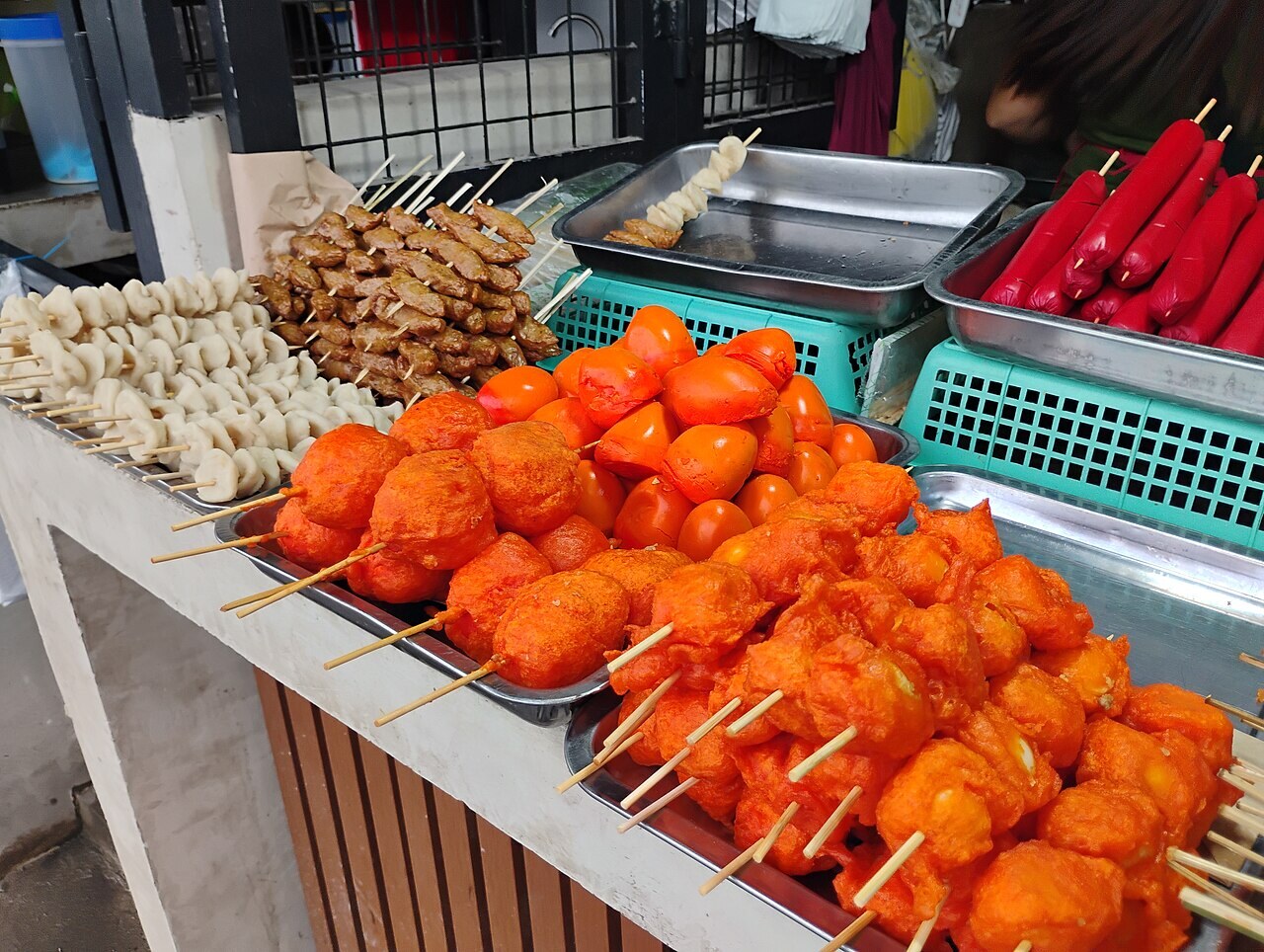 Kwek-Kwek: Orange-Battered Quail Eggs with Sweet-Spicy Sauce - Kwek-kwek, Fish ball, and Kikiam (Filipino Street Foods).