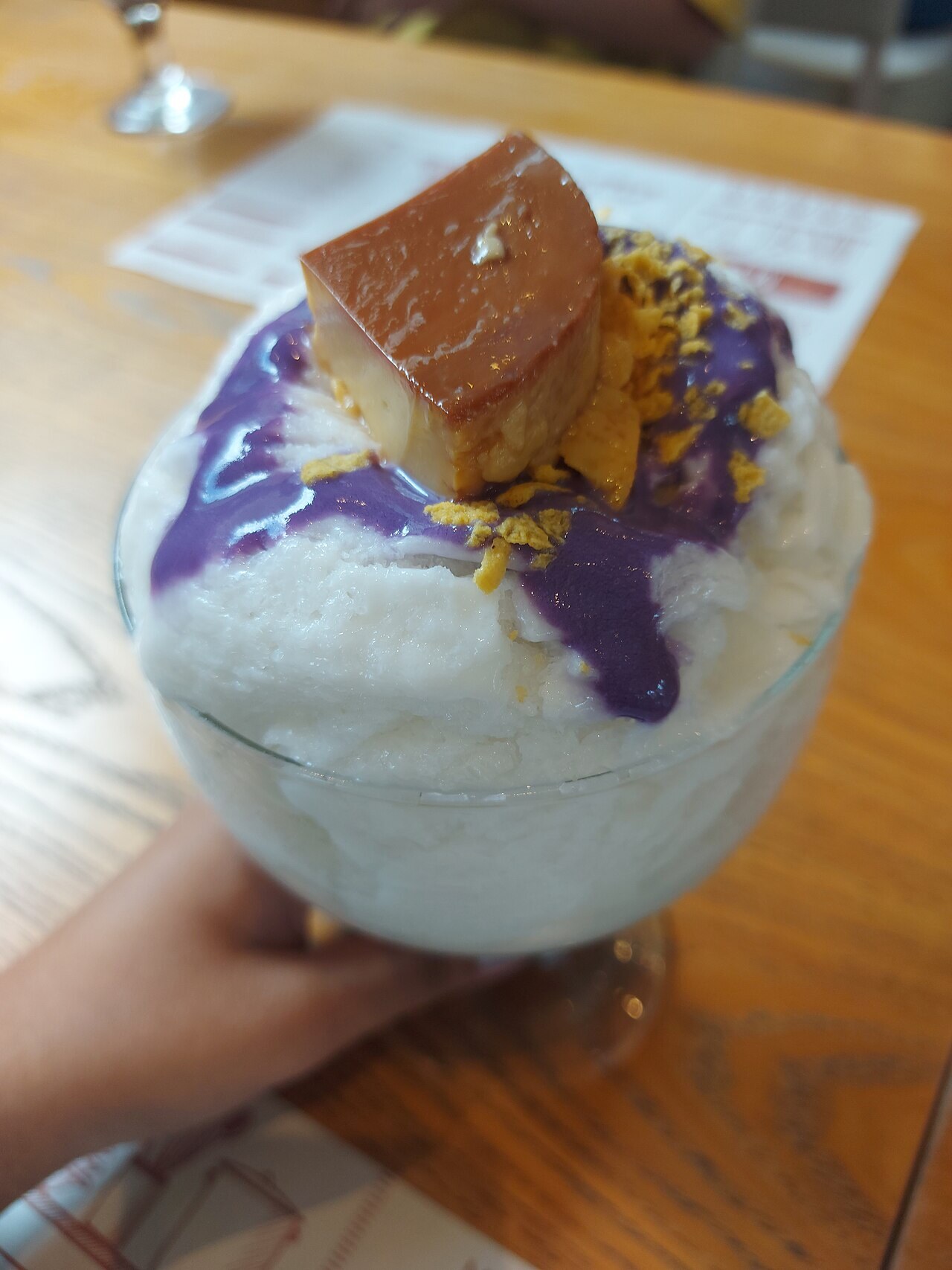 Halo-Halo: Filipino Shaved Ice Dessert - Halo-halo with leche flan and ube.