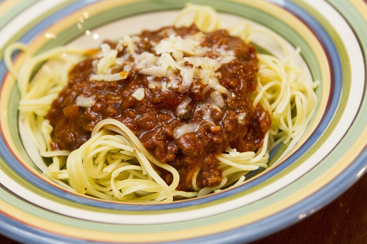 Filipino Spaghetti Party Tray - Sweet-savory Filipino spaghetti.