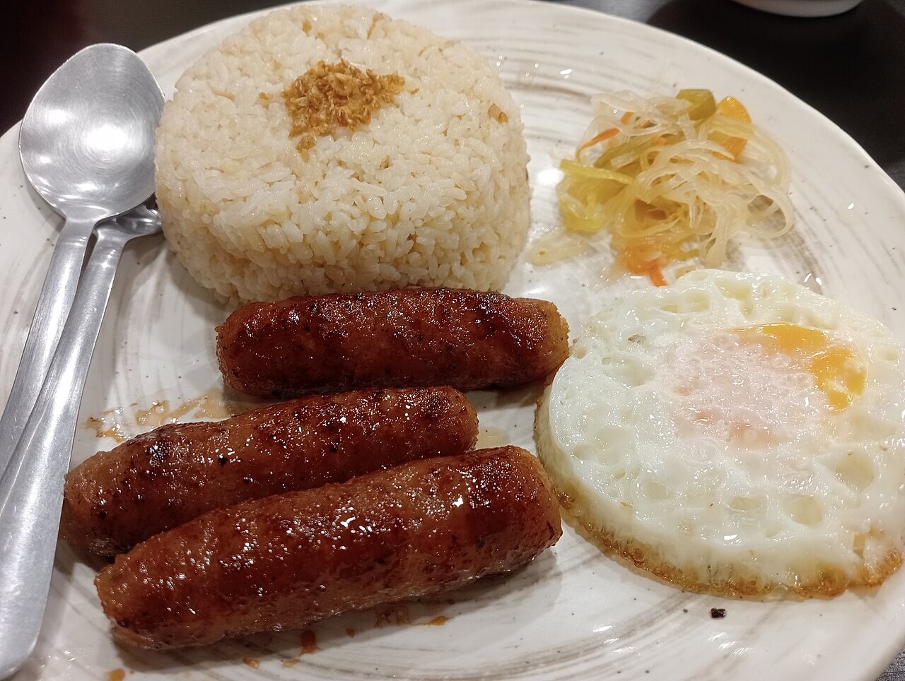 Longsilog: Filipino Longganisa Breakfast Plate - Skinless Longsilog in Taichung.
