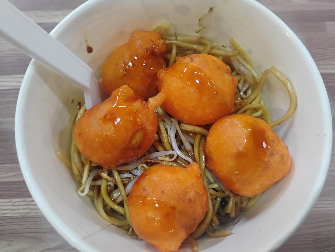 Kwek-Kwek: Orange-Battered Quail Eggs with Sweet-Spicy Sauce - Fried Noodles with Kwek-Kwek, July 2025.