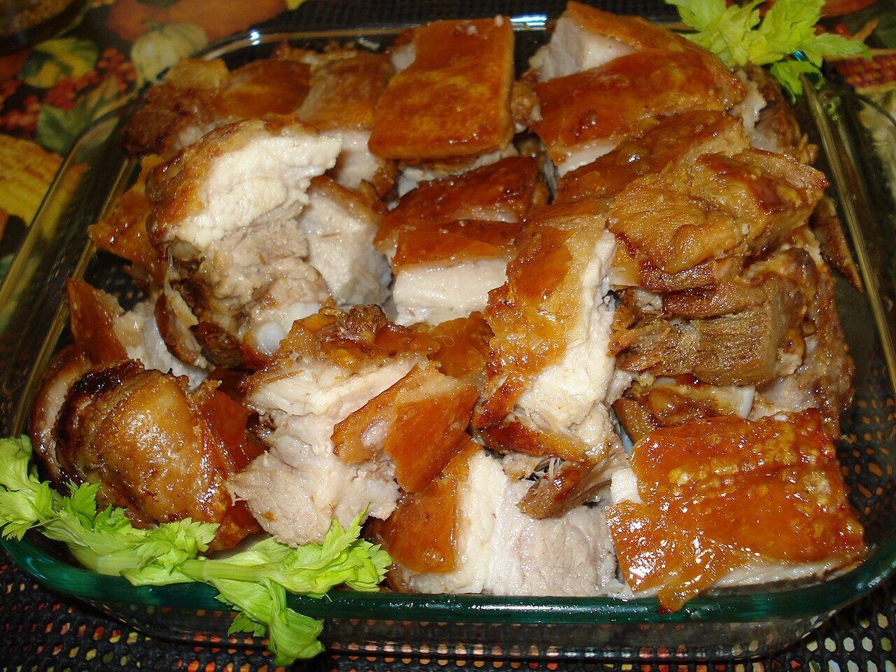 Lechon Kawali: Crispy Filipino Pork Belly - Lechon kawali serving tray.