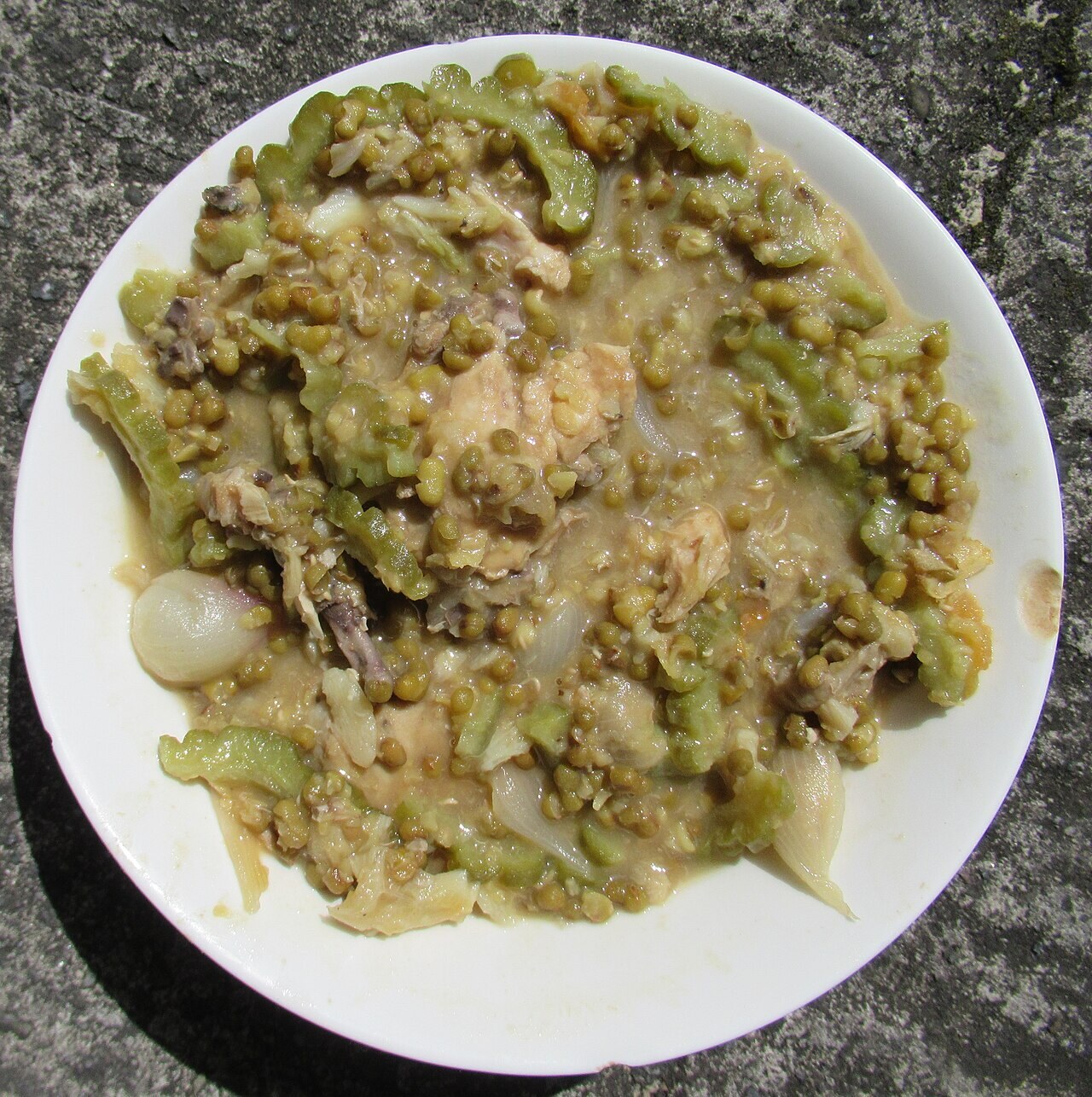 Ginisang Munggo with Tinapa: Filipino Mung Bean Stew - Ginisang munggo, ampalaya at manok.