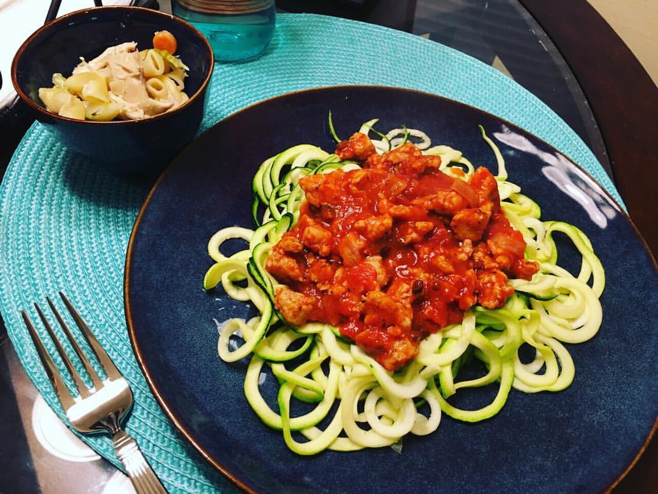 Chicken Sopas: Creamy Filipino Macaroni Soup - Zucchini noodles (zoodles) with chicken Italian sausage and spaghetti sauce.