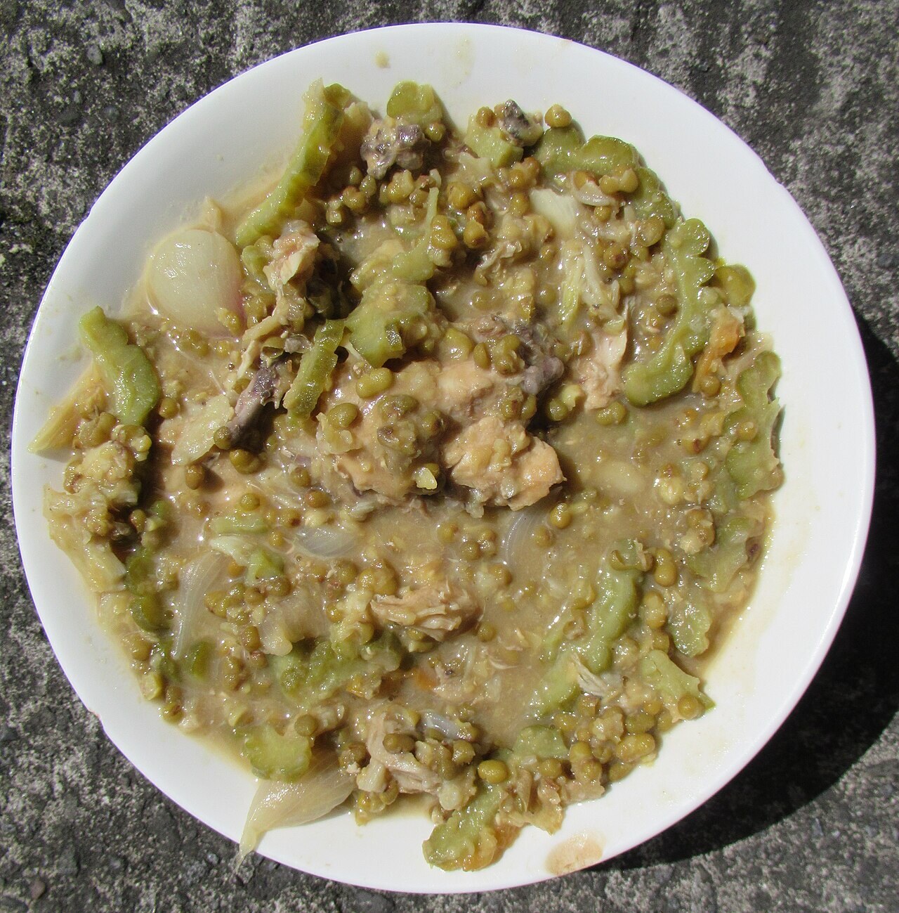 Ginisang Munggo with Tinapa: Filipino Mung Bean Stew - Ginisang munggo, ampalaya at manok.