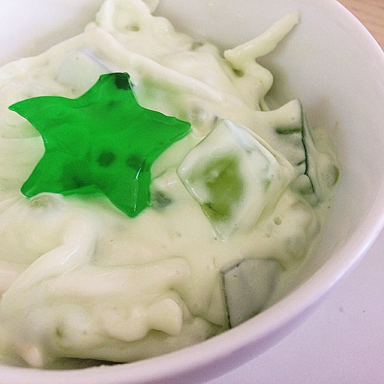 Buko Pandan: Filipino Coconut Pandan Dessert - Buko pandan salad close-up.