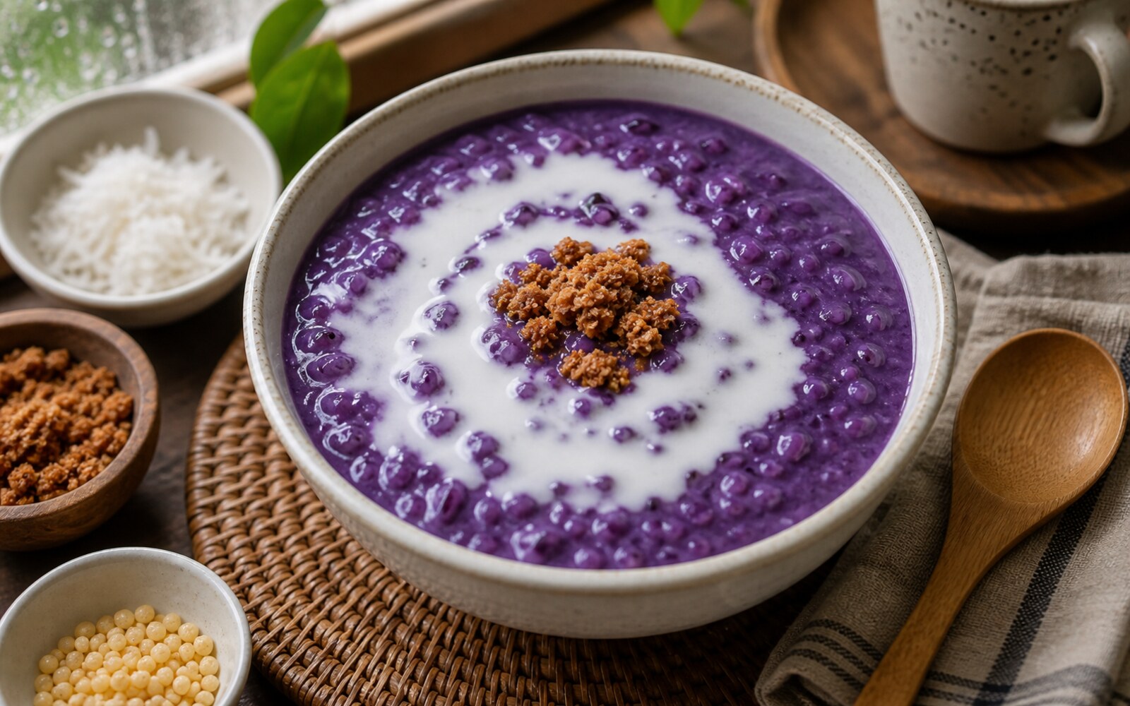 Creamy Ube Champorado serving idea.