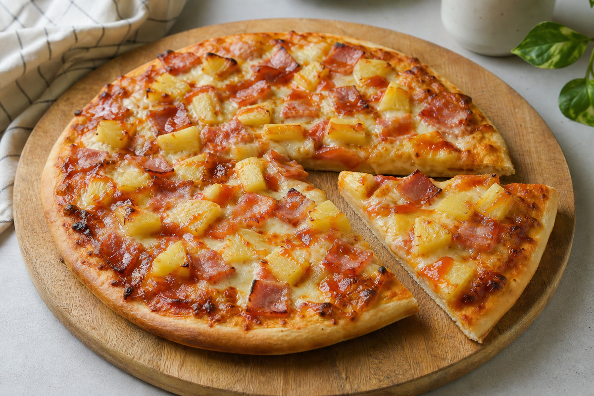 Filipino Hawaiian Pizza with Ham, Pineapple, and Banana Ketchup Glaze recipe