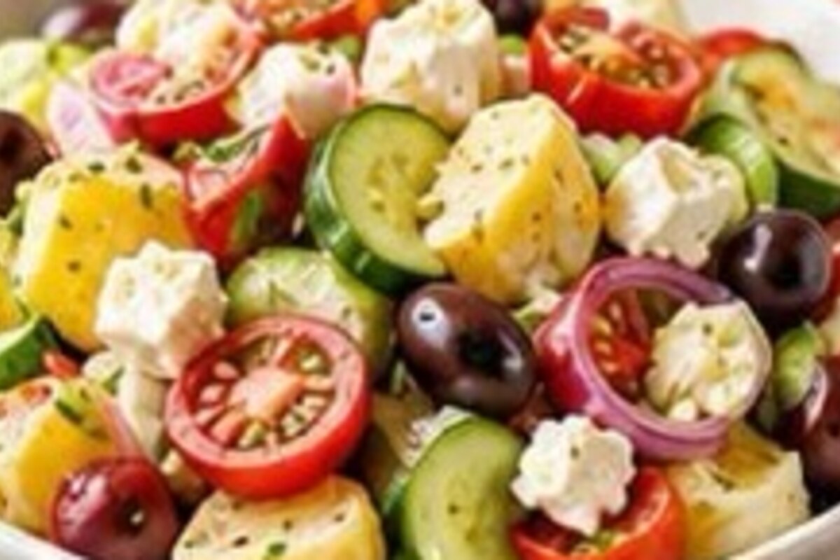 Greek Potato Salad with Feta and Olives serving idea.