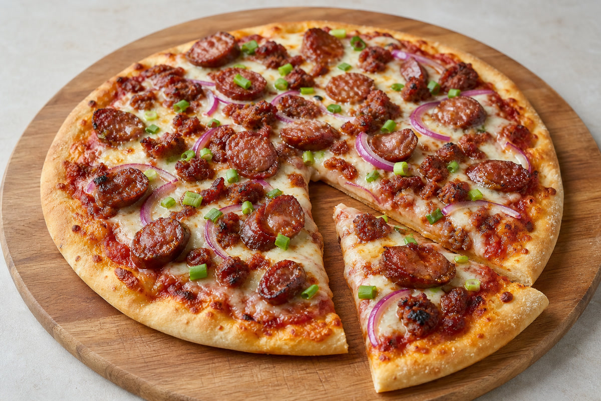 Longganisa Pizza with Mozzarella and Red Onion recipe