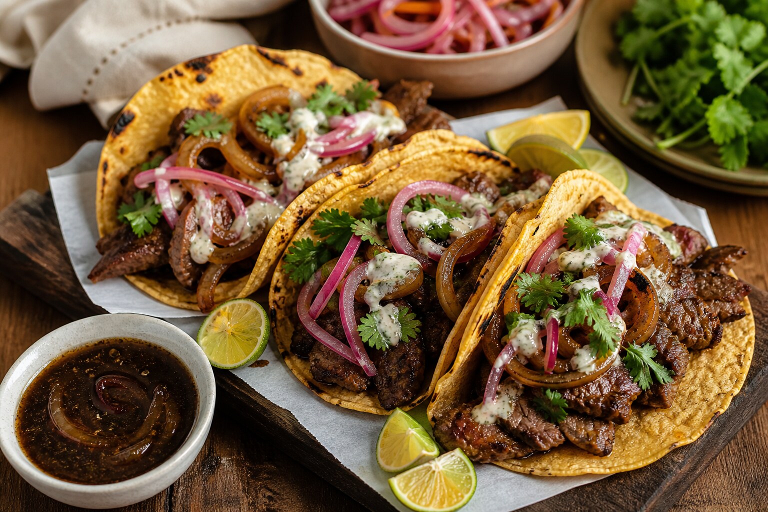 Bistek Steak Tacos with Calamansi Soy recipe